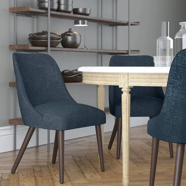 Geller Modern Dining Chair Dark Navy Linen - Project 62