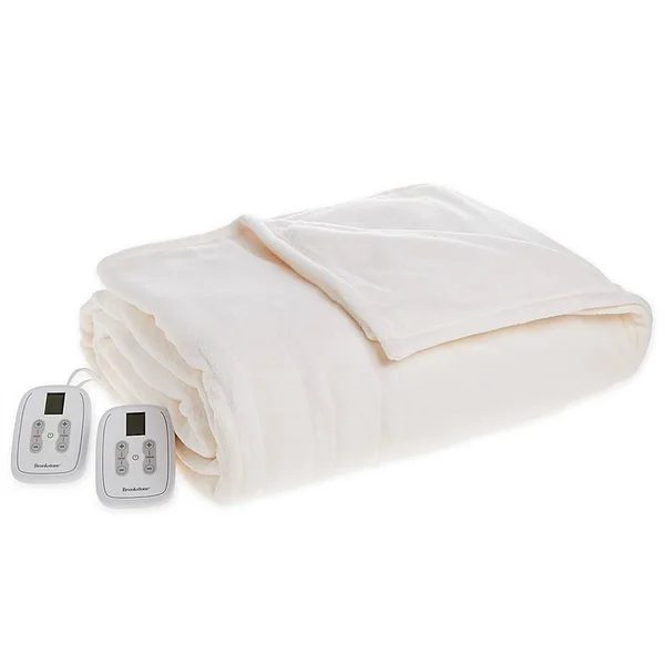 Brookstone Fleece Heated Blanket - Cream - Size: Queen