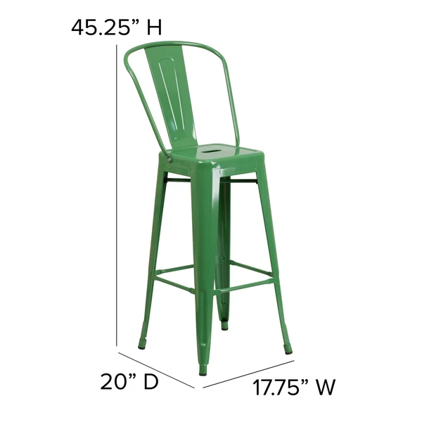 Flash Furniture 30x22 High Green Metal Indoor-Outdoor Barstool with Back