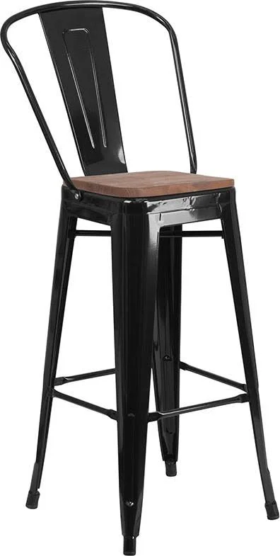 Flash Furniture 30x22 High Metal Barstool with Back and Wood SEAT - Mint Green
