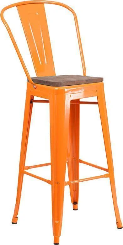 Flash Furniture 30x22 High Metal Barstool with Back and Wood SEAT - Mint Green