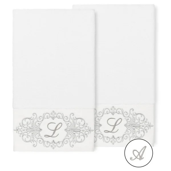 Linum Home Textiles 100% Turkish Cotton Monica 2pc Embellished Bath Towel Set, Size: 27 inch x 54 inch, White