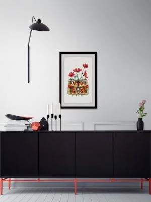 Purse with Red Flowers Framed Print - Multi