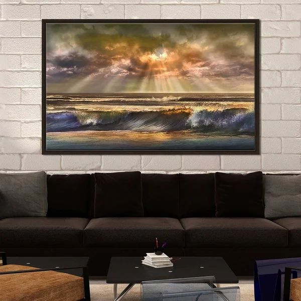 Waves of Light by Mike Calascibetta Canvas in Floating Frame - Orange - 21.5x22 H x 33.5x22 W x 2x22 D