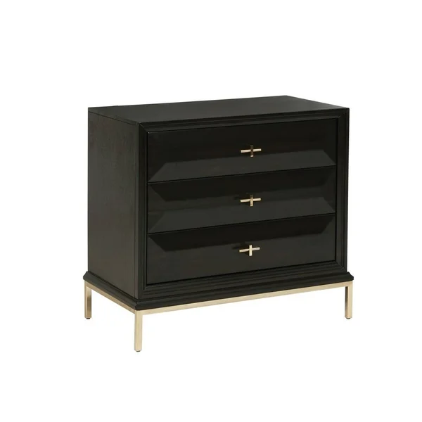3 Drawer Nightstand with Cross Pulls and Sleek Metal Legs Brown