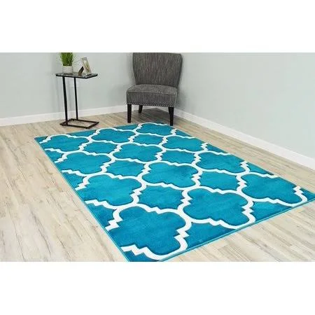 Premium 3D Effect Hand Carved Thick Modern Contemporary Abstract Area Rug Design 4518 Turquoise 4'x5'3'', Size: 4' x 5'3, Blue