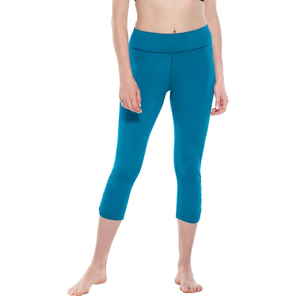 Coolibar Plus Size Women's Swell Wave Swim Capris, Swimwear for Women, Green, 2x