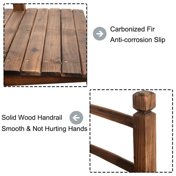 Costway 5& Wooden Bridge Stained Finish Decorative Solid Wood Garden Pond Arch Walkway