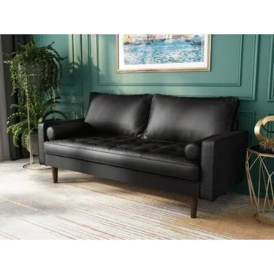 Connie 70x22 Vegan Leather Square Arm Sofa George Oliver Fabric: Black Faux Leather