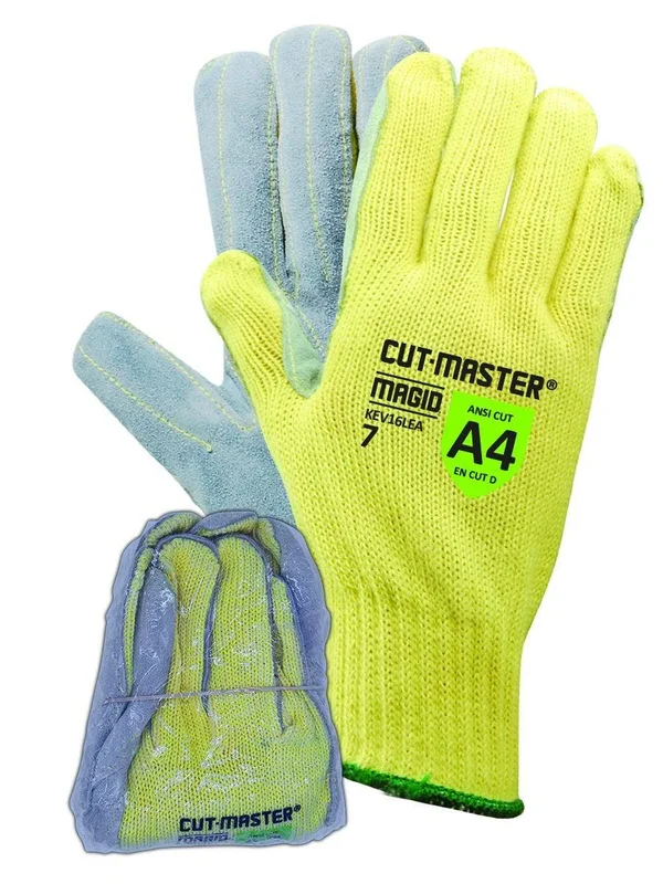 Magid CutMaster Leather Palm Knit Glove Made w/ Dupont Kevlar 1000 (Shrink-Wrapped for Vending Use)