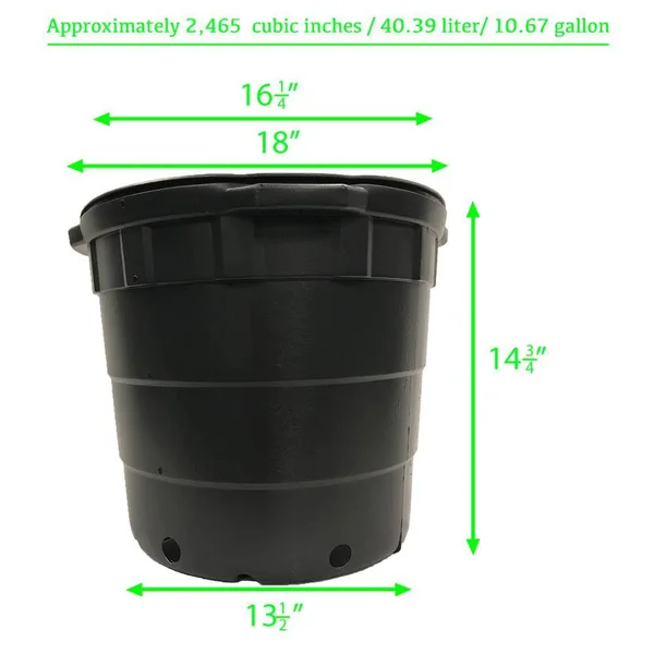 Viagrow 10 gal. Round Plastic Nursery Pots with Saucers (10-Pack)