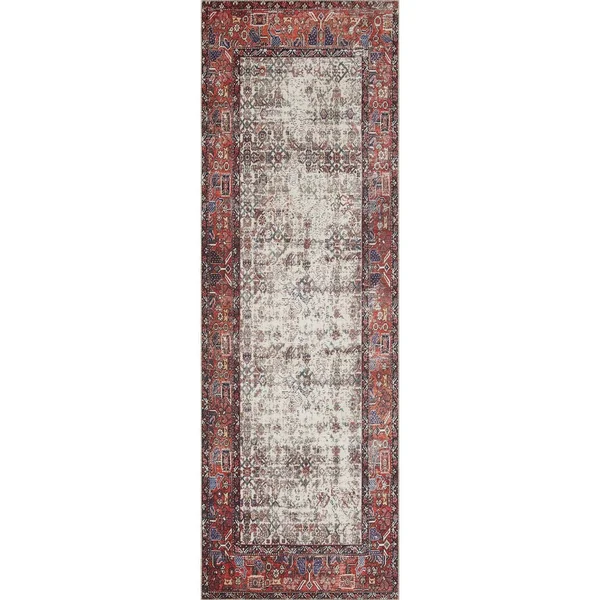 Alexander Home Isabelle Boho Vintage Distressed Printed Area Rug - 2&-6x22 x 12& - Ivory, Brick