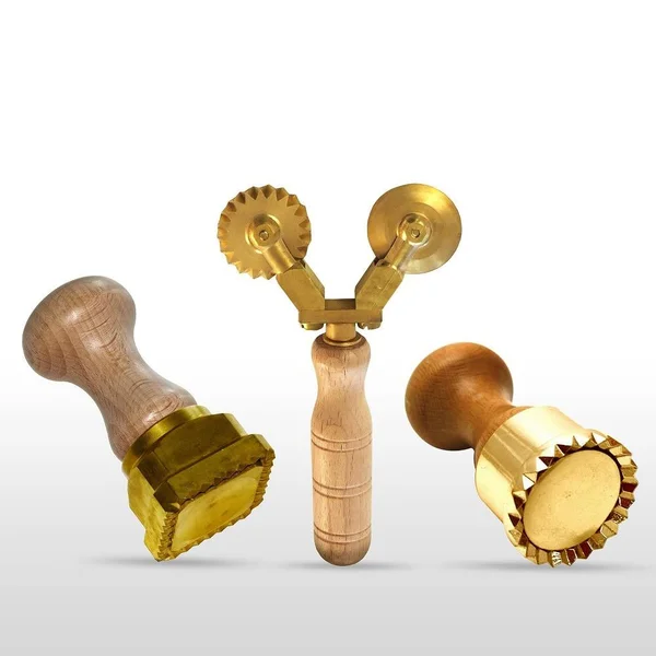 LaGondola Bundle : 1 Square Ravioli Stamp 45x45, 1 Round Professional Tortelli Stamp 50 mm and 1 Double Combined Pasta Cutter F