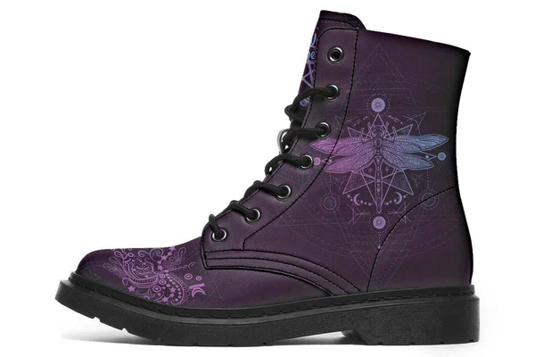 Purple Dragonfly Boots - Non-Leather Hippie Boots, YesWeVibe Men's Boots, Black Sole, US 14, EU49
