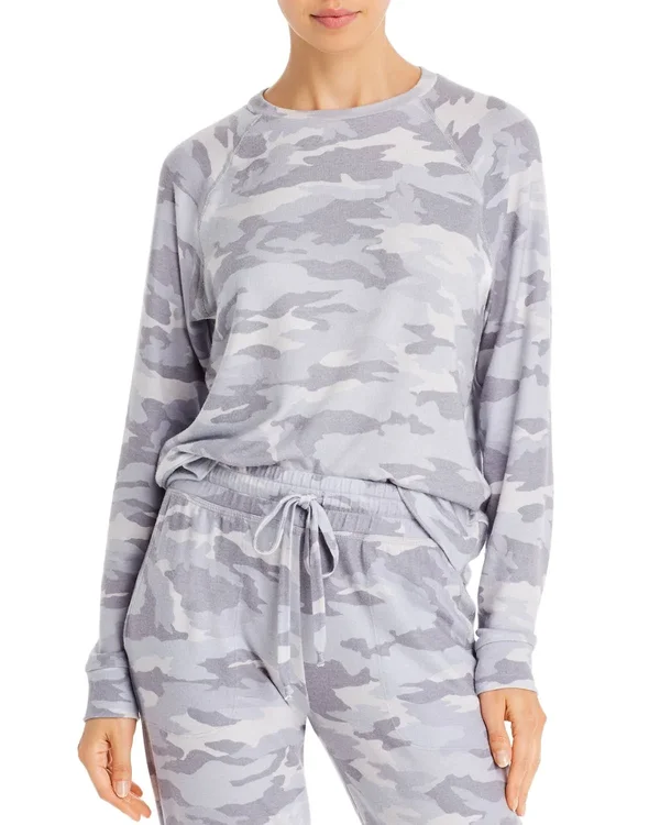 Beyond Yoga Favorite Printed Raglan Crewneck Pullover, Gray Black Camo, Women's, XL