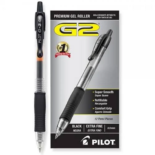 Pilot PIL31002 Gel Pen, Extra Fine, Black, Pk 12