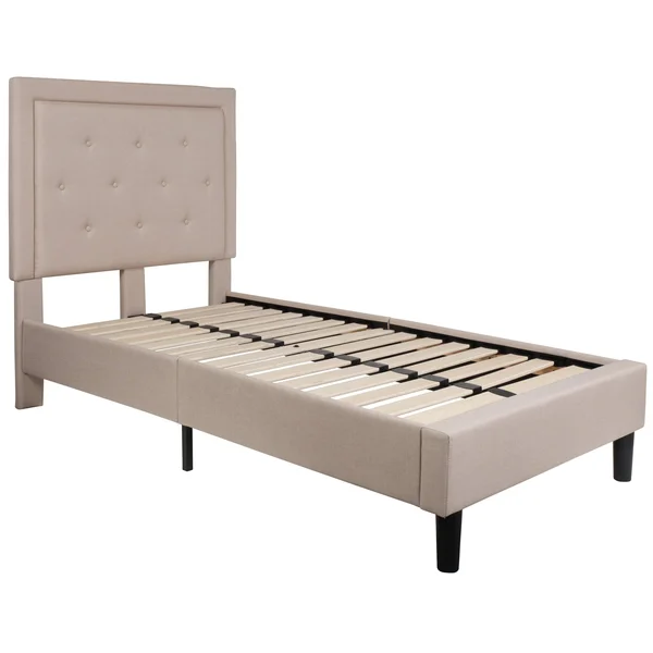 Roxbury Tufted Upholstered Platform Bed - Beige - Twin