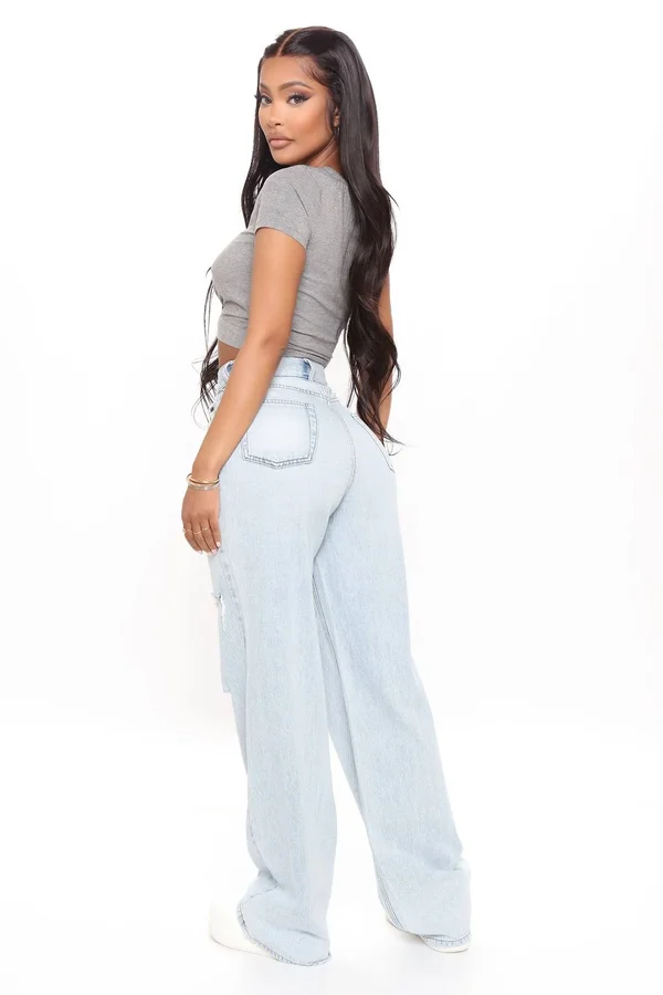 Womens See Ya Later Slouchy Skater Jeans in Light Blue Wash Size 7 by Fashion Nova