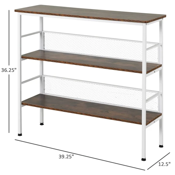 HOMCOM 3-Tier Industrial Style Storage Metal Wooden Shelf with A Robust Multi-functional Design & Adjustable Feet - White