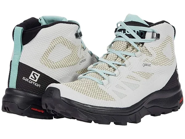 Salomon Women's Outline Mid GTX Shoe - 12 - Lunar Rock, Black, Pastel Turquoise