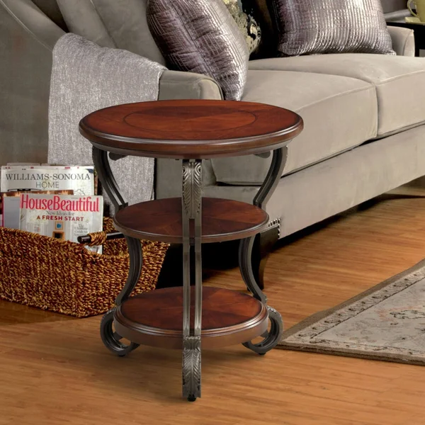 Furniture of America Raiz Traditional Cherry Solid Wood Side Table, Brown