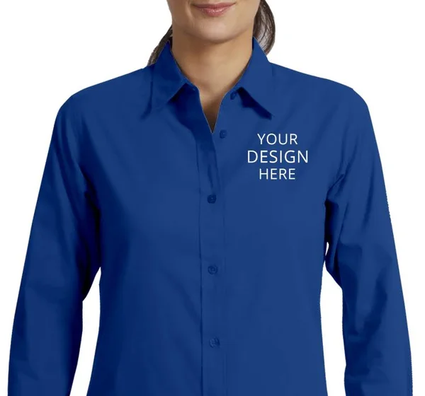 Custom Embroidered Port Authority Women's Dress Shirts - Ladies Long Sleeve Easy Care Shirt (S - 6XL), Size: L, Mediterranean