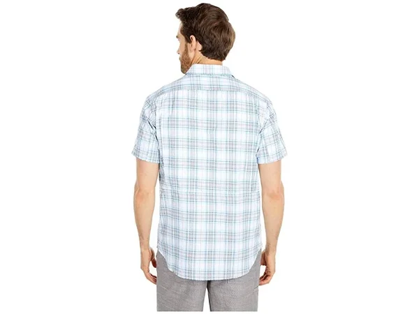 Columbia Men's Silver Ridge SS Seersucker Shirt - Medium - Sky Blue Tartan Plaid