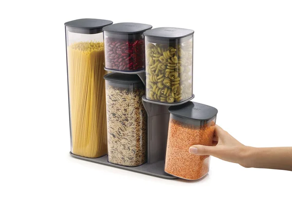 Joseph Joseph Podium 5-Piece Storage Jar Set with Stand - Grey