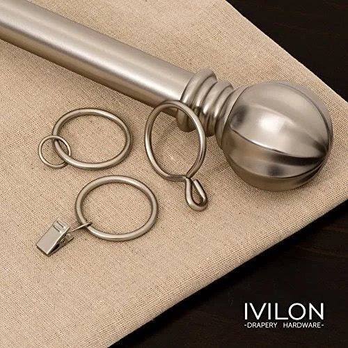 Ivilon Curtain Rod with Ball Finials - 1 inch Pole. 72 to 144 inch. Satin Nickel