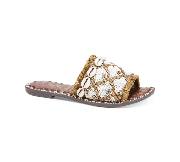 Sam Edelman Grey Beaded Leather Slide Sandals - 5.5M