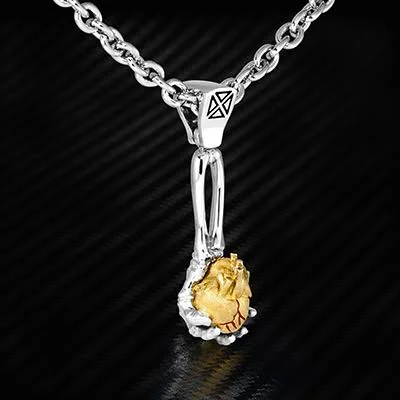 Ecks Love Muscle Human Heart 14K Gold Plated Silver Mens Necklace, Tribal Hollywood