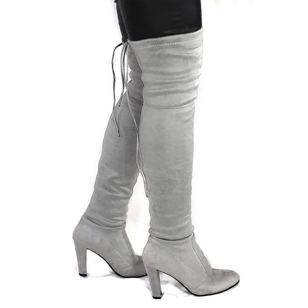 Women's High Boots Over The Knees Stretch Tight Faux Suede Khaki 7.5