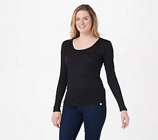 Nydj Forever Comfort Ribbed Long-Sleeve Scoopneck Top - Size 4X, Black