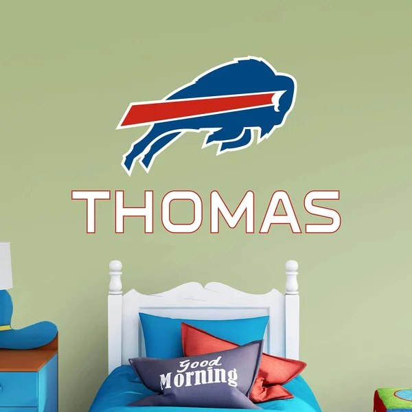 Buffalo Bills: Stacked Personalized Name - Officially Licensed NFL TRANSFER Wall Decal in Throwback Red (52x22W x 39.5x22H) by F