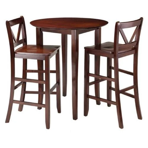 Sarahndipity 38.9 x 33.86 x 33.86 in. Fiona High Round Table with 2 Bar V-Back Stool, Walnut - 3 Piece