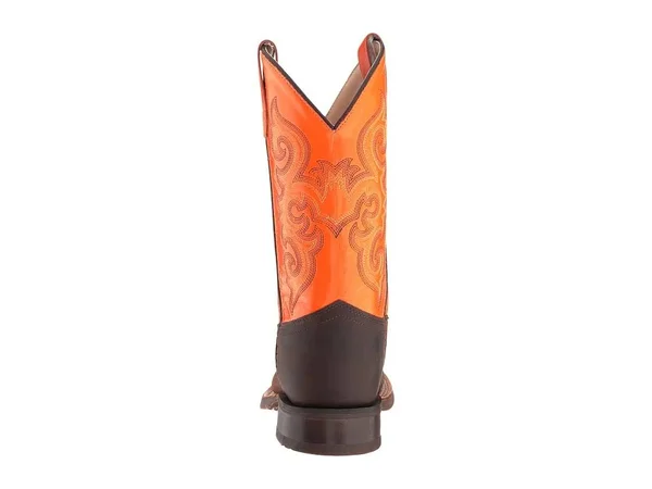 Old West Children's Broad Square Toe Boots - Brown/Neon Orange