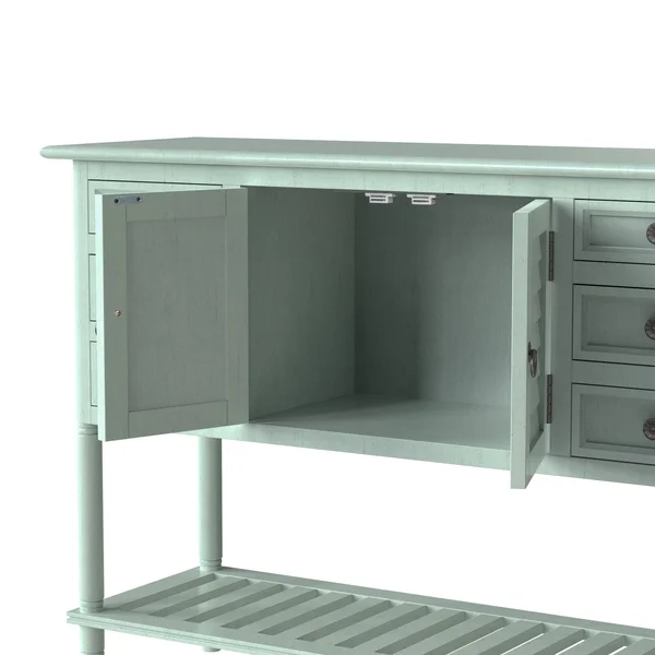45&& Console Table Sofa Table with 6 Draweru0026 1 Cabinetu0026 1 Shelf, Green - Light Green - Wood