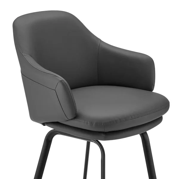 Armen Living Brigden Gray Faux Leather and Black Metal Swivel 30x22 Bar Stool