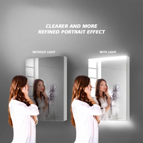 24''x 30''LED Bathroom Medicine Cabinet with Mirror, Intelligent Switch, Aluminum Frame, Surface Mounting only.(Door Left Open)