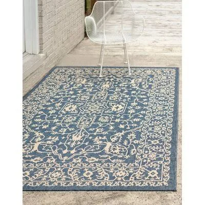 Aarav Oriental Blue/Beige Indoor, Outdoor Area Rug Andover Mills Rug Size: Rectangle 4& x 6&