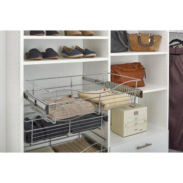 Rev-A-Shelf 24 in. x 7 in. Chrome Closet Pull-Out Basket - Grey