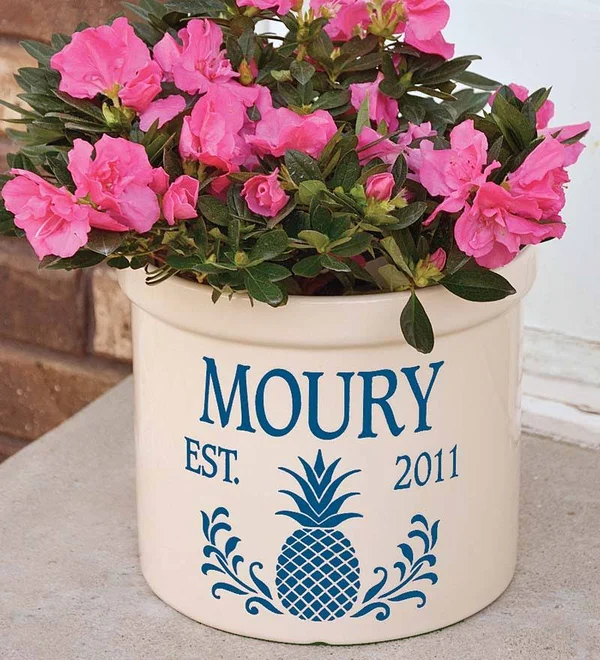Plow & Hearth Pineapple Personalized Crock with Name and Year - Green