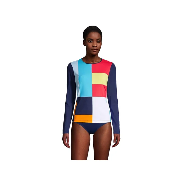 Women's Lands& End UPF 50 Long Sleeve Rash Guard, Size: Medium, Blue