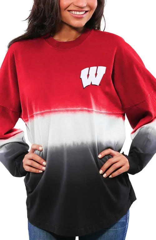 Wisconsin Badgers Women's Ombre Long Sleeve Dip-Dyed Spirit Jersey - Red, Size: Large