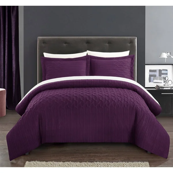 Chic Home Jas 2-Piece Embossed Comforter Set, Twin, Plum