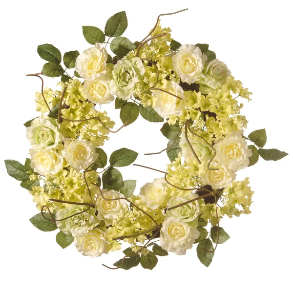 National Tree RAS-15546W24G 24x22 Green & Cream Rose Wreath