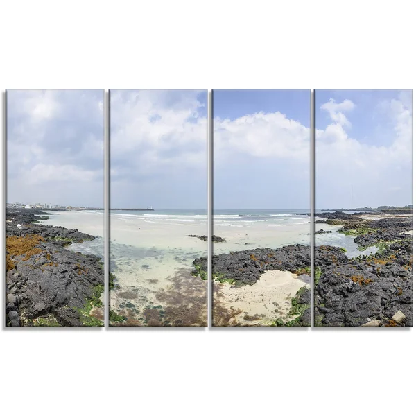 Design Art 'Panorama View of Woljeongri Beach' 4 Piece Photographic Print on Wrapped Canvas Set, Gray