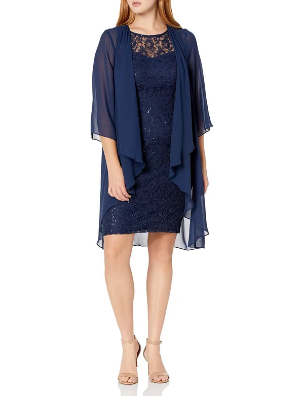 Ignite Evenings Sequin Lace Jacket Dress - 8
