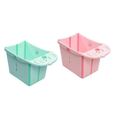 Newborn Baby Foldable Bath Tub Toddlers Portable Folding Bathtub Collapsible Swimming Shower Basin for 0~12-year-old - Pink/Green