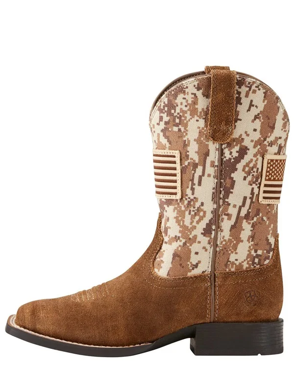 Ariat Kids& Patriot Square Toe Western Boots, Kids Unisex, Size: 4 Big Kids, Antique Mocha/Sand Camo Print